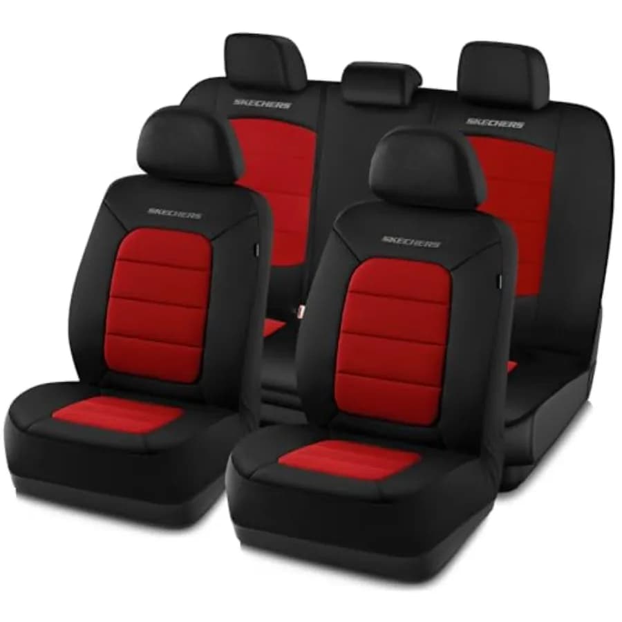 Coprisedili in Memory Foam, Tessuto Fresco al Tatto, Set Completo Rosso Compatibile con Airbag, Comfort e Protezione Automobilistica