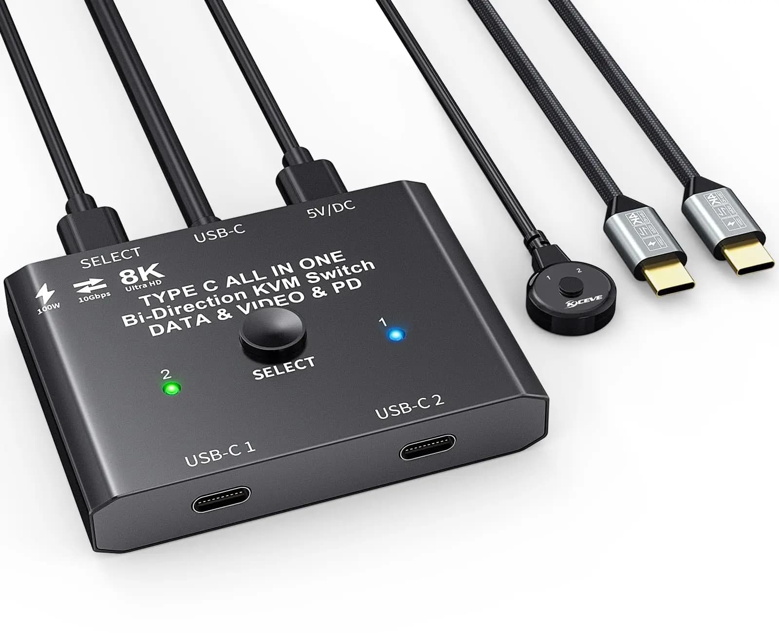 USB C switch, two-way USB KVM switch, video data transfer 8K/10 Gbps/reload 100 W, compatible with Thunderbolt