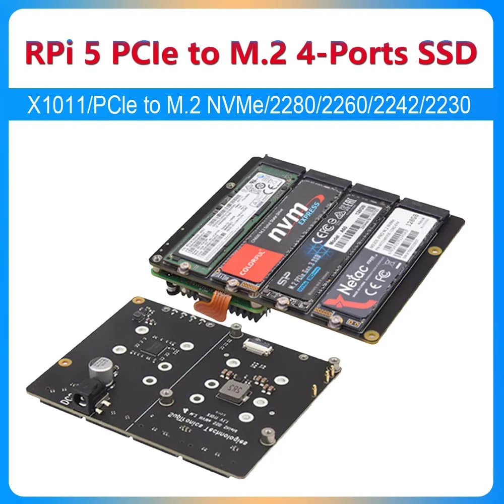 Raspberry Pi 5 PCIe a M.2 NVMe Scheda di espansione SSD a 4 porte HAT X1011 Pi5 Quattro volte 2280/2260/2242/2230
