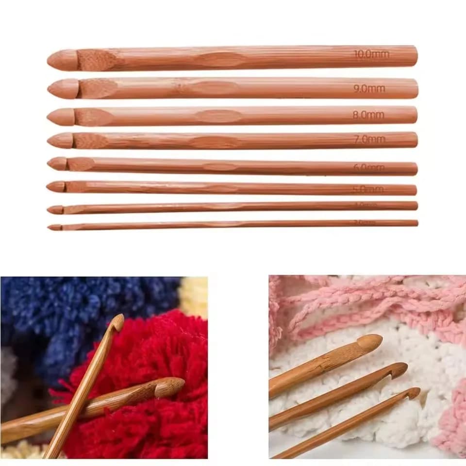 12Pcs Bamboo Handle Crochet Hook Set 3-10mm Wooden Knitting Needles for Handmade DIY Making Sweater Yarn Projects