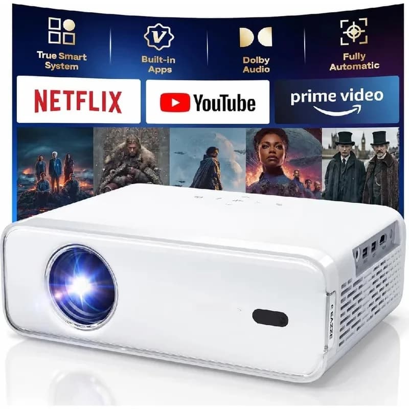Smart Portable Mini Projector｜Native 1080P, WiFi Bluetooth, Auto Focus‑Keystone, 16W Speakers, Built‑in Apps