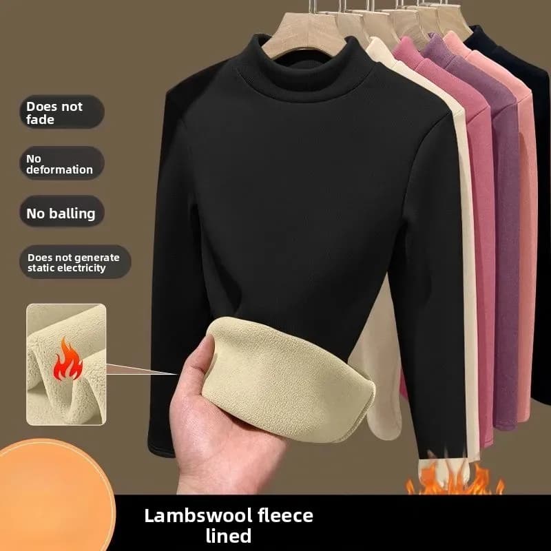 Camicia base in pile di agnello primavera collo semi alto da donna autunno inverno donna calda top a maniche lunghe T-shirt intima termica