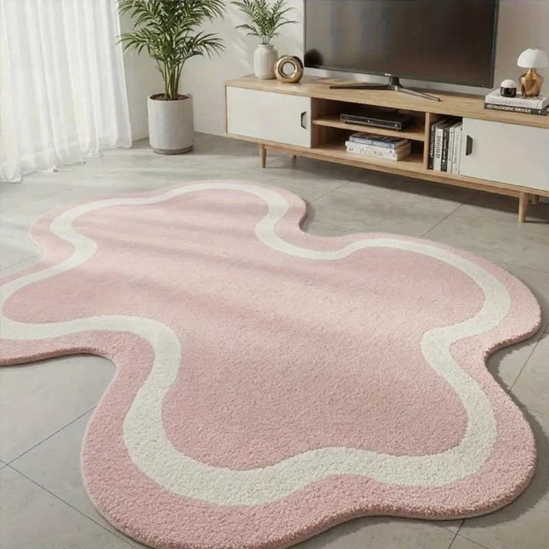 Tappeti moderni e minimalisti per soggiorno Tappeto da studio morbido e soffice Forme irregolari Arredamento camera da letto Tappeto rosa Tappetino in peluche spesso
