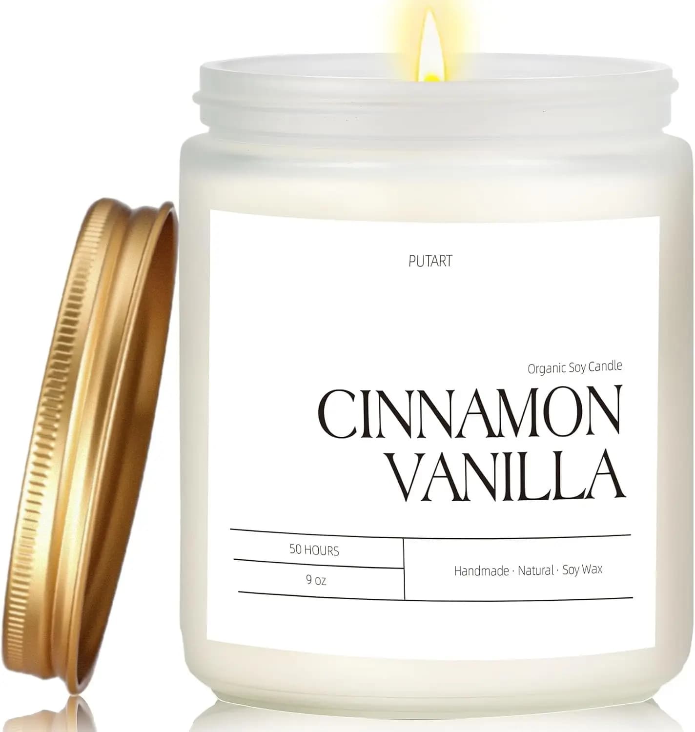 Candele Naturali in Cera di Soia alla Cannella e Vaniglia per Casa, Aromaterapia e Riduzione dello Stress, Regalo 9oz