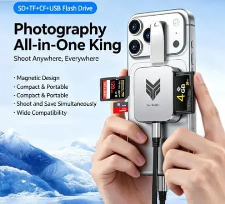 Magnetic 4-in-1 5Gbps Card Reader CF SD TF USB-A Ultra Thin Type-C Adapter For Phone Camera Drone Video Transfer