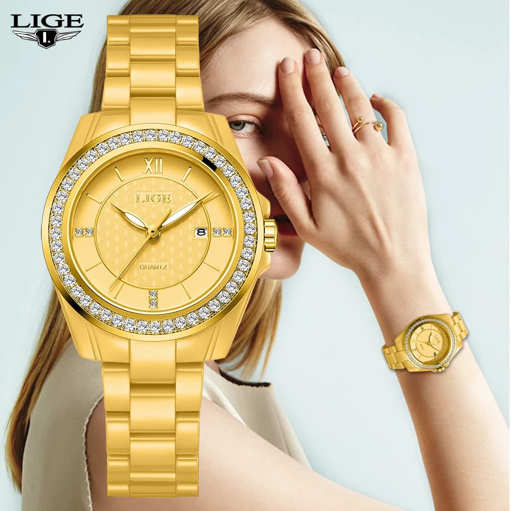Nuovo orologio al quarzo moda LIGE per donna cinturino in ceramica impermeabile data orologi da donna elegante orologio da polso da donna con diamanti di lusso
