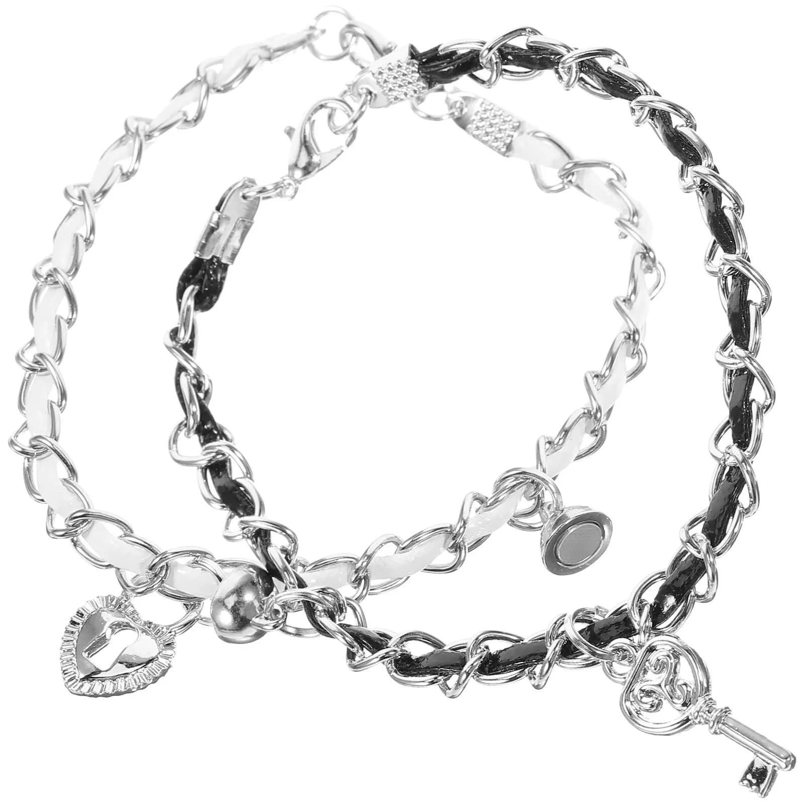 1 Paio di Braccialetti con Lucchetto a Chiave, Gioielli da Polso Regolabili Romantici per Matrimonio, San Valentino, Compleanno, Regalo Coordinato per Innamorati