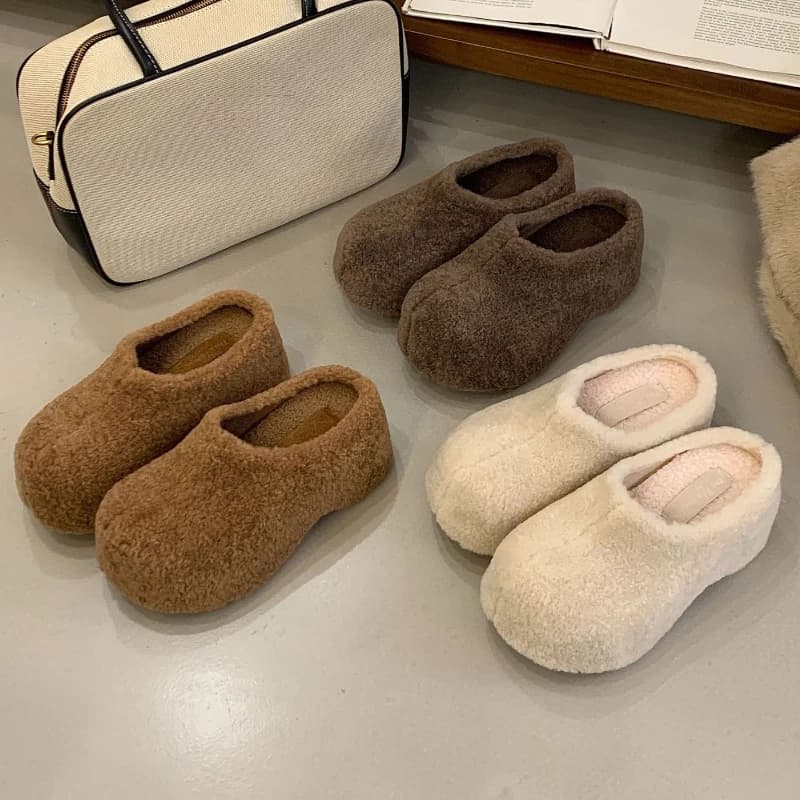 Autunno Retro Pantofole di Peluche Donne Calde Soffici Scarpe Con Piattaforma Antiscivolo Scarpe Comode da Donna Moda Zapatillas De Casa Mujer