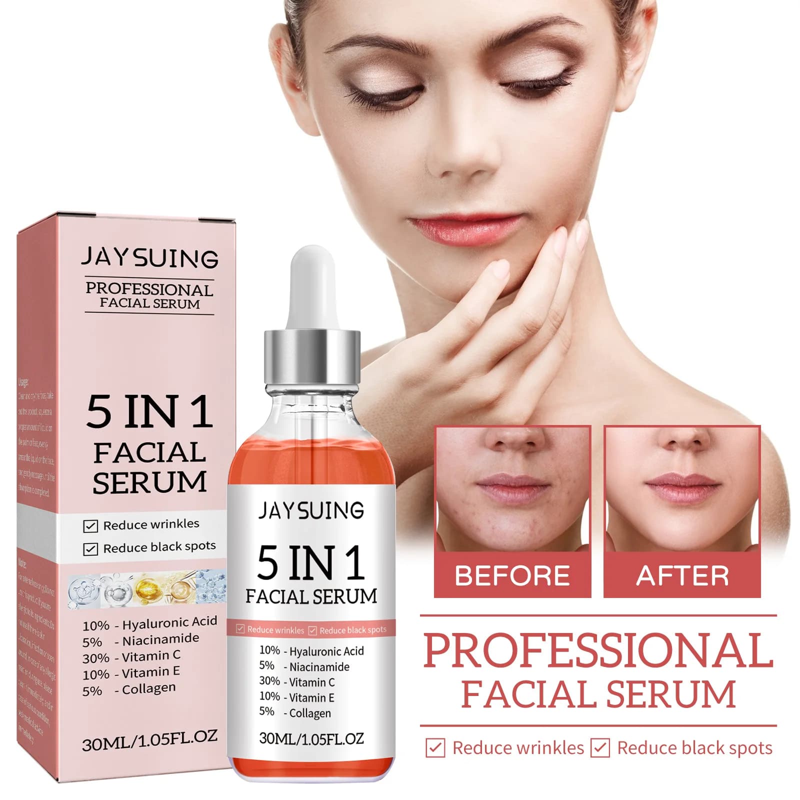 5 In 1 Hyaluronic Acid Essence Niacinamide Skin Hydrating Reducing Pores Serum Face Care Anti Aging Skin Care