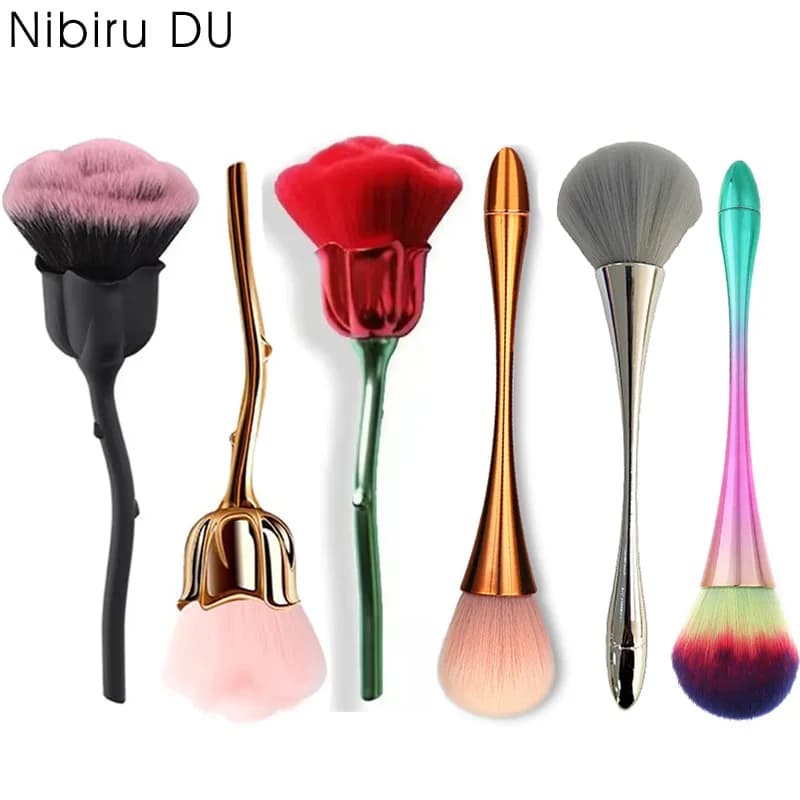 2 pennelli per unghie a forma di rosa, con manico lungo e sottile, per nail art, per la rimozione della polvere, pennelli professionali per nail art e make-up.