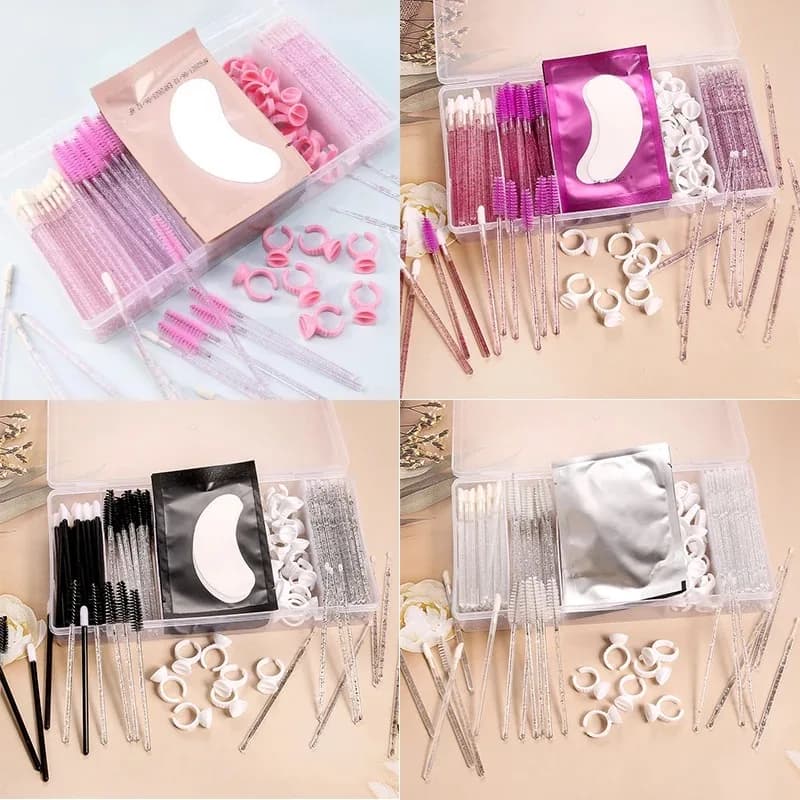 Lash Extension Supplies Kit Disposable Mascara Brushes Eyelash Glue Rings Under Eye Pads Micro Brushes for Salon Home Use