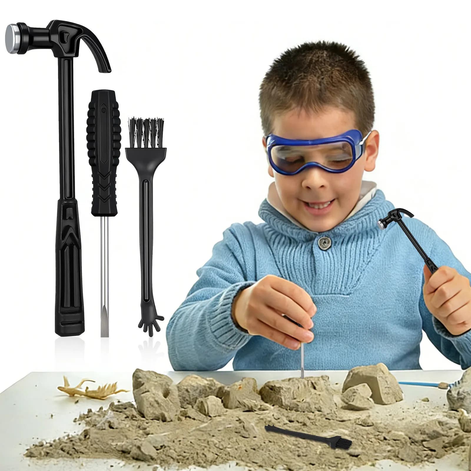 2 Set di Attrezzi per Scavo Archeologico per Bambini, Kit Educativo per Scavi, Set di Spazzole, Scalpelli e Martelli per l'Allenamento delle Abilità Motorie Fini