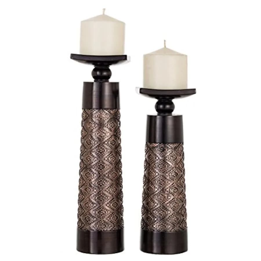 Dublin Pillar Candle Holder Set of 2 - Home Decor Aesthetic Coffee Table Decor Mantel Centerpieces Table Decorations Living Roo