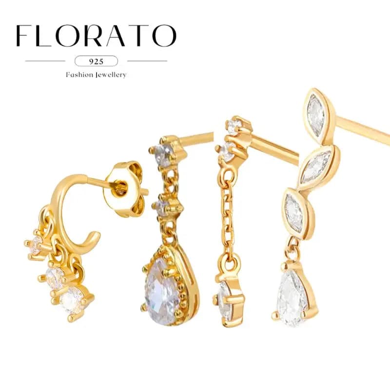 Orecchini pendenti in argento 925 con gocce d'acqua Orecchini pendenti con zirconi Occhio di cavallo Orecchini traforati con zirconi bianchi Gioielli da sposa di lusso di moda