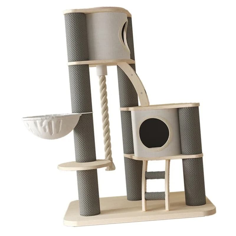 Nuovo 2026 Albero per Gatti in Legno Massello con Tiragraffi, Letto a Capsula, Giocattolo per Gatti, Design Minimalista