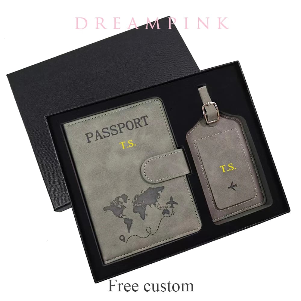Porta Passaporto Personalizzato con Etichetta Bagaglio, Confezione Regalo, Accessori da Viaggio alla Moda Fai-da-Te, Dropshipping, Incisione Logo, Portafoglio da Viaggio