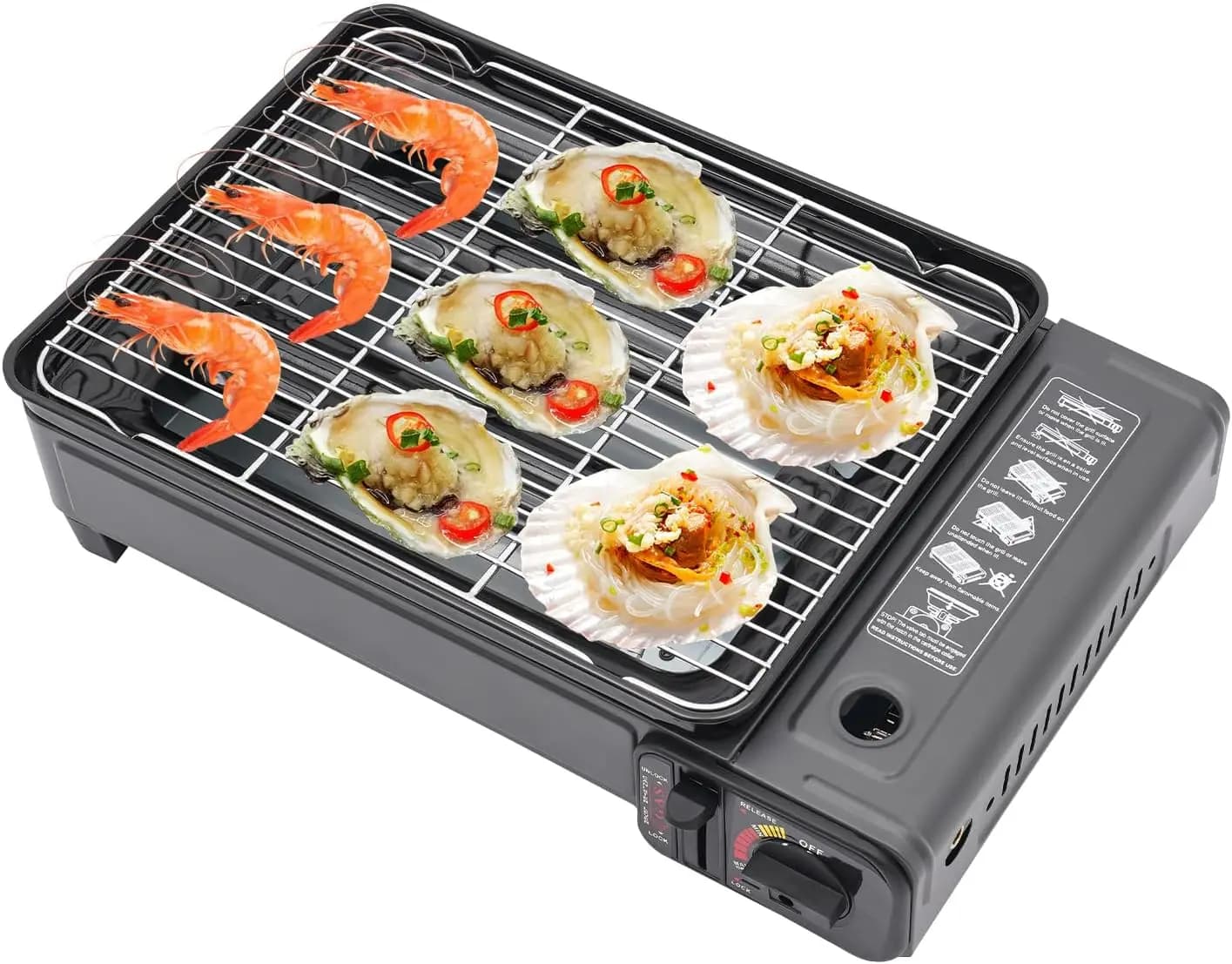 Portable Gas Grill with Adjustable Power, Double Gas Inlet for Butano or GPL, Light Barbecue for Camping