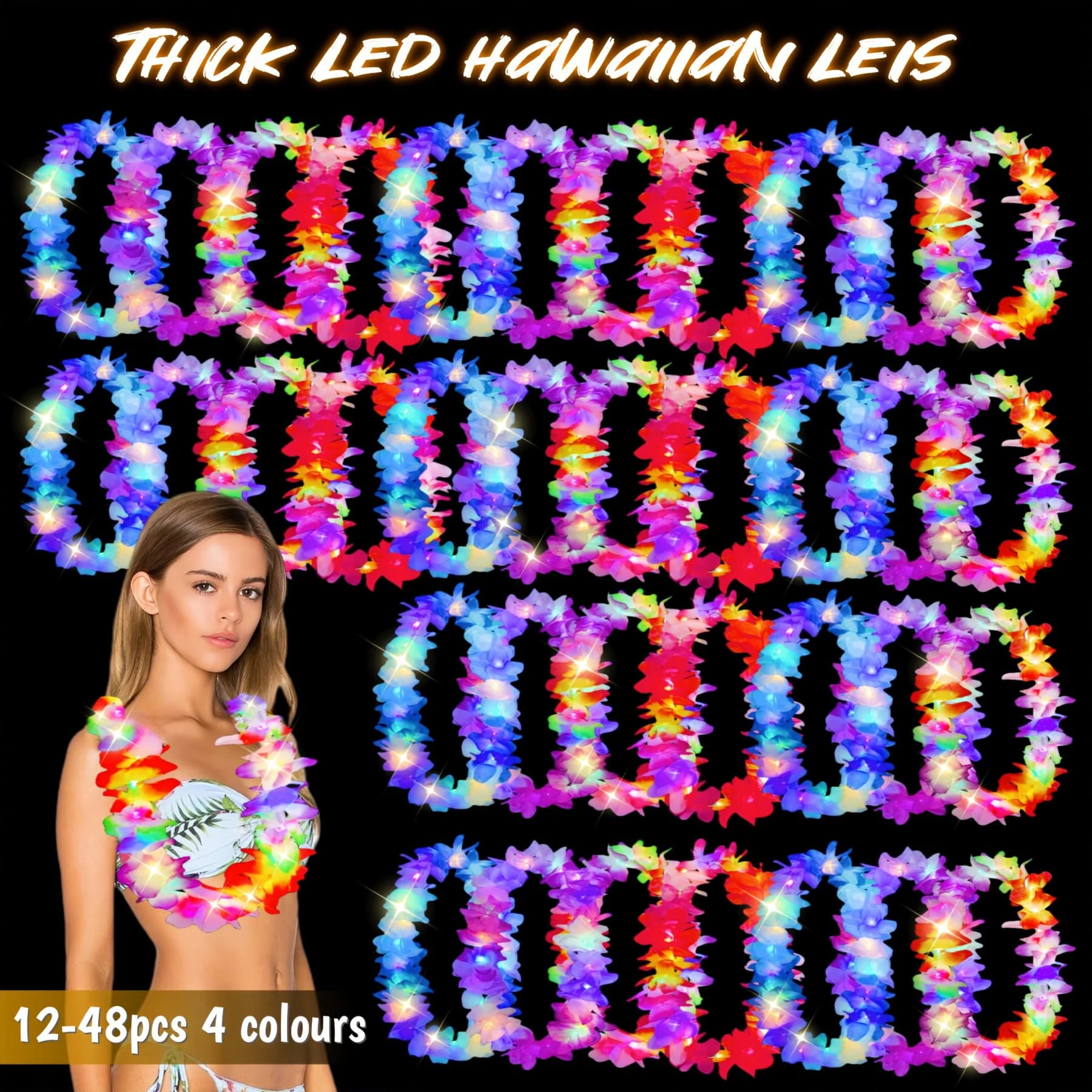 12-48PCS Aggiornamento LED Hawaiian Leis Luau Light Up Lei Collana floreale con bagliore Leis per forniture per feste a tema spiaggia Bomboniere