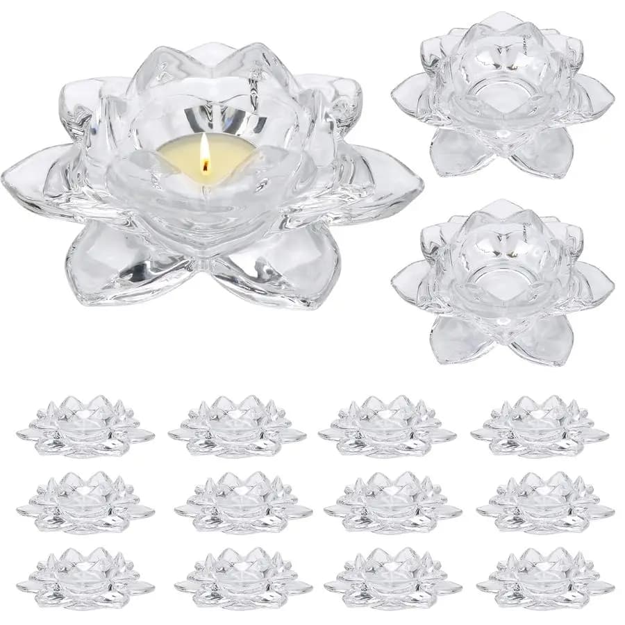 Lotus-shaped glass candle holder, tealight crystal candle holder, votive candle holder for domestic decorations, weddings and parties, 15 set