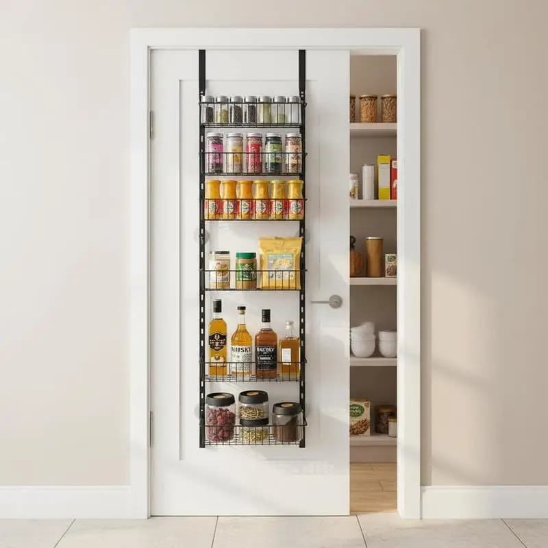 Wall Mount Seasoning Shelves 16.5"x5.5"x75" For Kitchen Laundry Room Bathroom, 8-Tier Adjustable Height Heavy-Duty Metal Hanging Spice Rack Door Storage Organizer Black