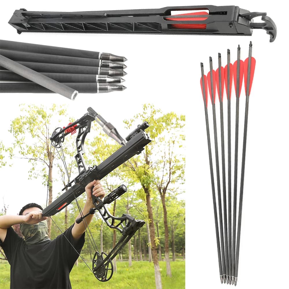 6 Arrow Orbital Rapid Magazine Archery Launcher High Capacity Quick Shoot Bow Shooter Lightweight Durable Archery Accessory Fits Most Compound And Recurve Bows For Outdoor Hunting Target Shooting Daily Archery Practice Replacement Tool