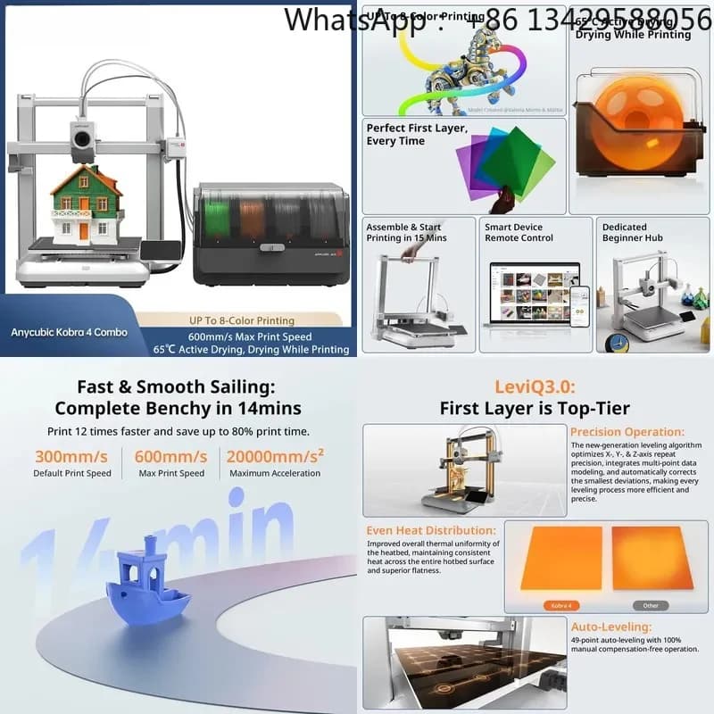 ANYCUBIC Kobra 4 Combo FDM MultiColor 3D Printer Print in 4 to 8 Color Max 600mm/s Printing Speed APP Control 3D Printer