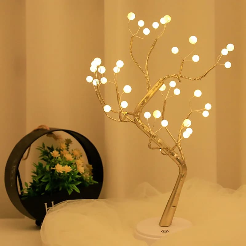 Fairy Light Tree Lamp 36 LED Ball Warm Bedroom Table Night Ambient Home Lighting Children Baby Nursery Room Mood Ambience