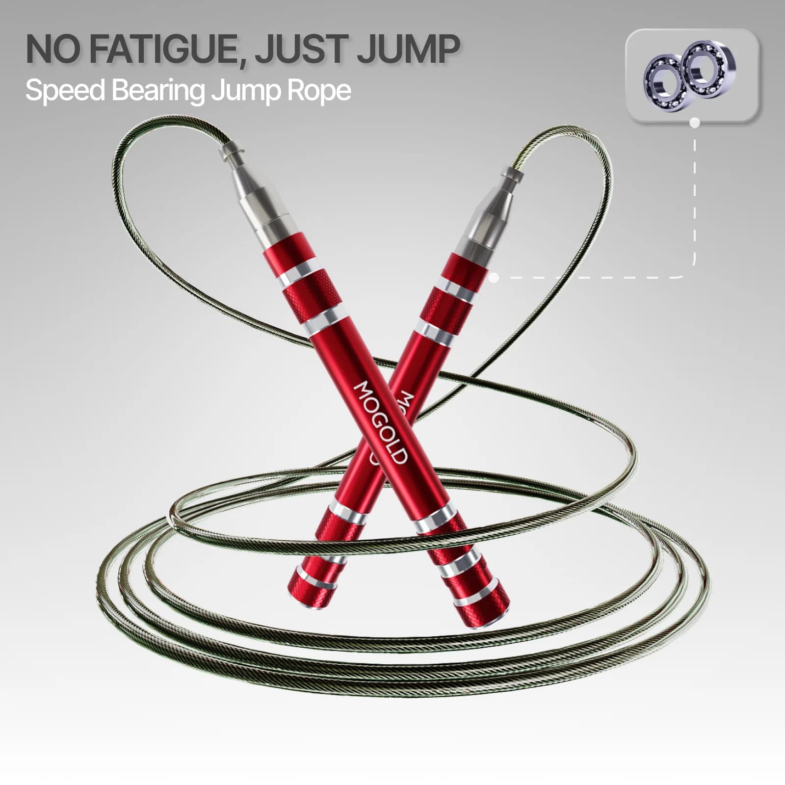 MOGOLD Jumping Corda with metal handle with precision bearings - Ultra smooth and silent design, essential for all-in-one fitness for home gym