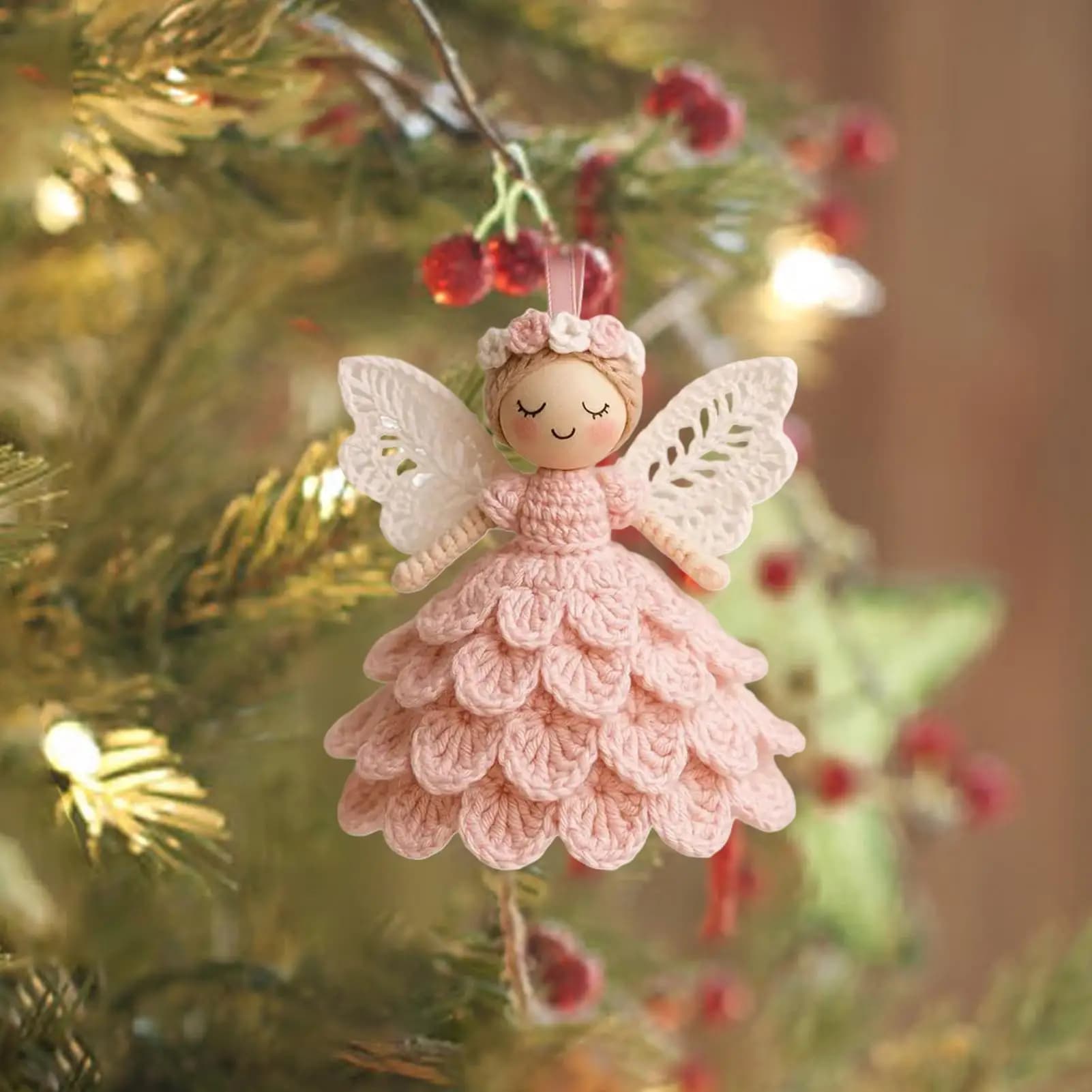 Ornamenti all'uncinetto Decorazioni in filato riutilizzabili resistenti allo sbiadimento Kit all'uncinetto per ornamenti angelo per uomini donne bambino ragazzo ragazza principiante