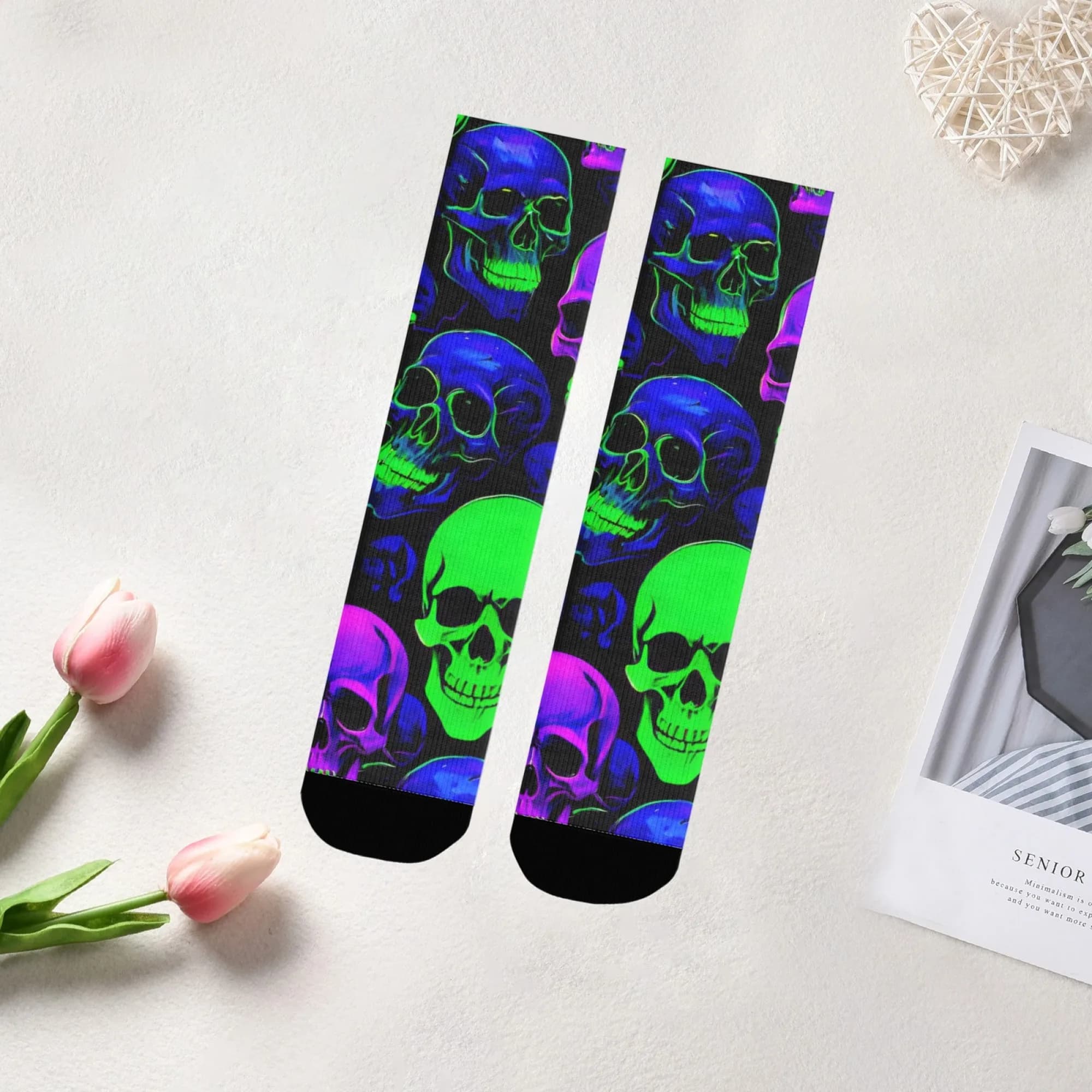 Color-blocked Skull Socks Durable Lightweight Wrinkle-resistant Men's Socks Cycling Hiking Camping Retro Hip-hop Sports Socks