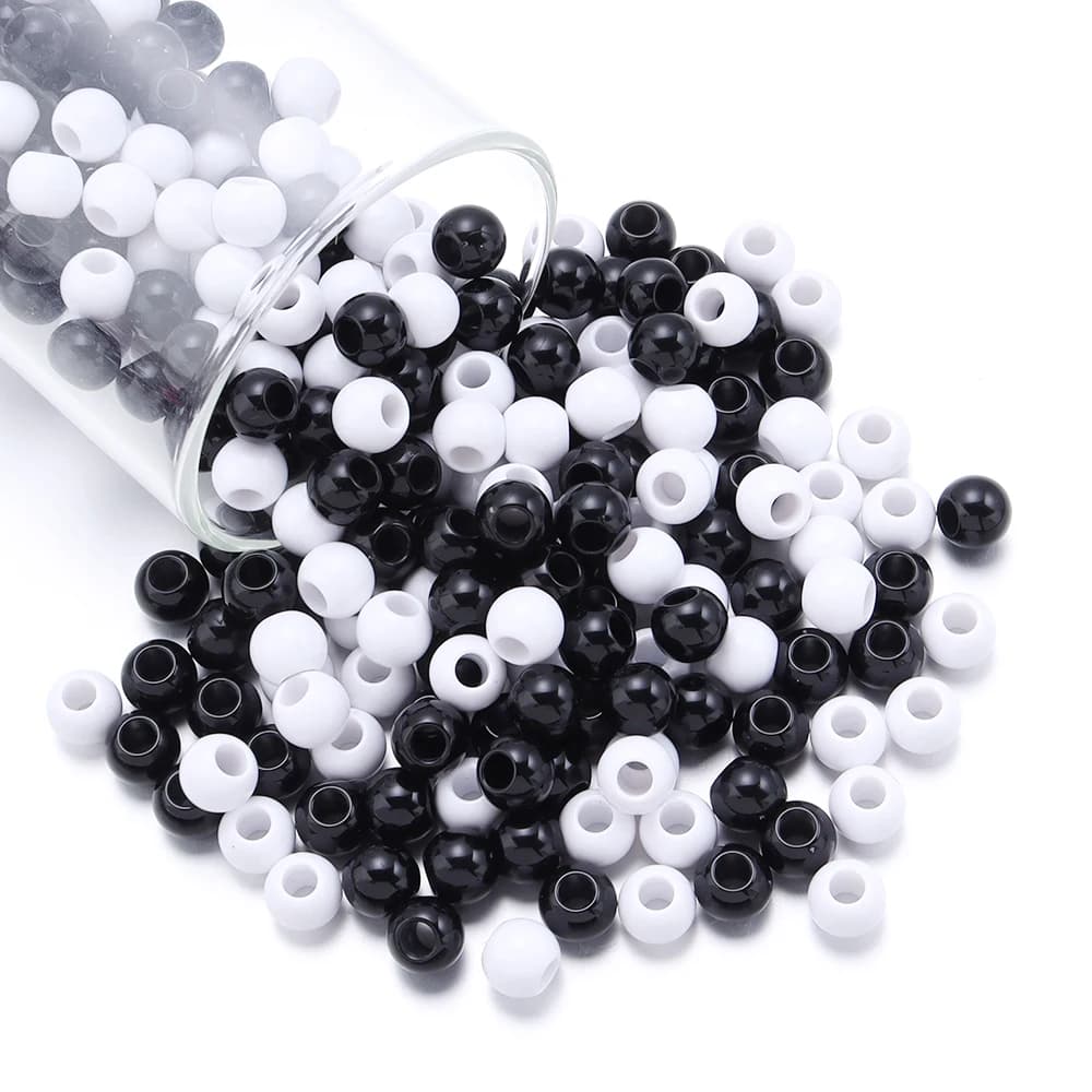 6 8 10 12 14 16mm Acrylic Beads Black White Solid Color Large Hole Round Loose Beads For DIY Bracelet Necklace Jewelry Making