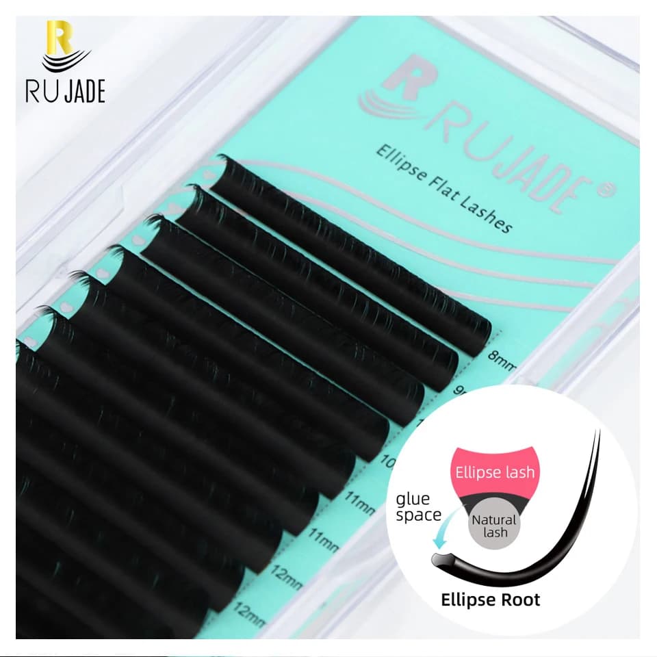 Ciglia piatte ellittiche Nero scuro opaco Punta divisa morbida Ciglia finte in cashmere a forma di ellisse Estensione ciglia piatte individuale in visone