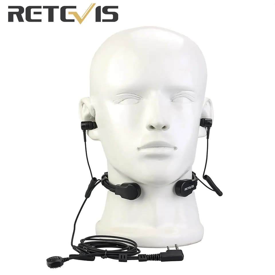 Retevis ETK007 Microfono per gola regolabile con dito PTT per Baofeng UV-5R Stile Kenwood Doppio ago Include due auricolari