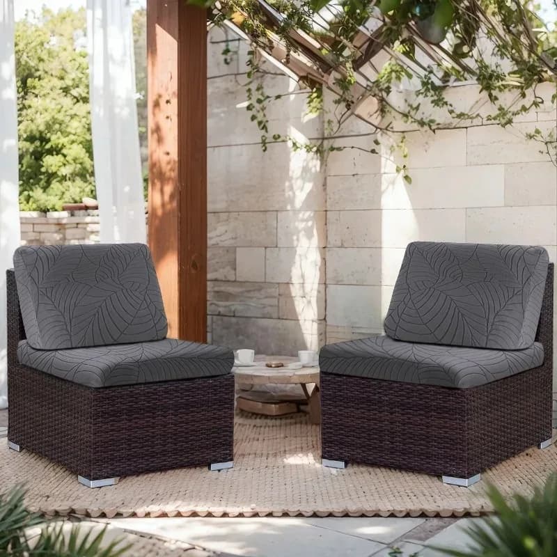 Lounge chair cover with leaf pattern, elastic protection for outdoor cushions, for living room and home use