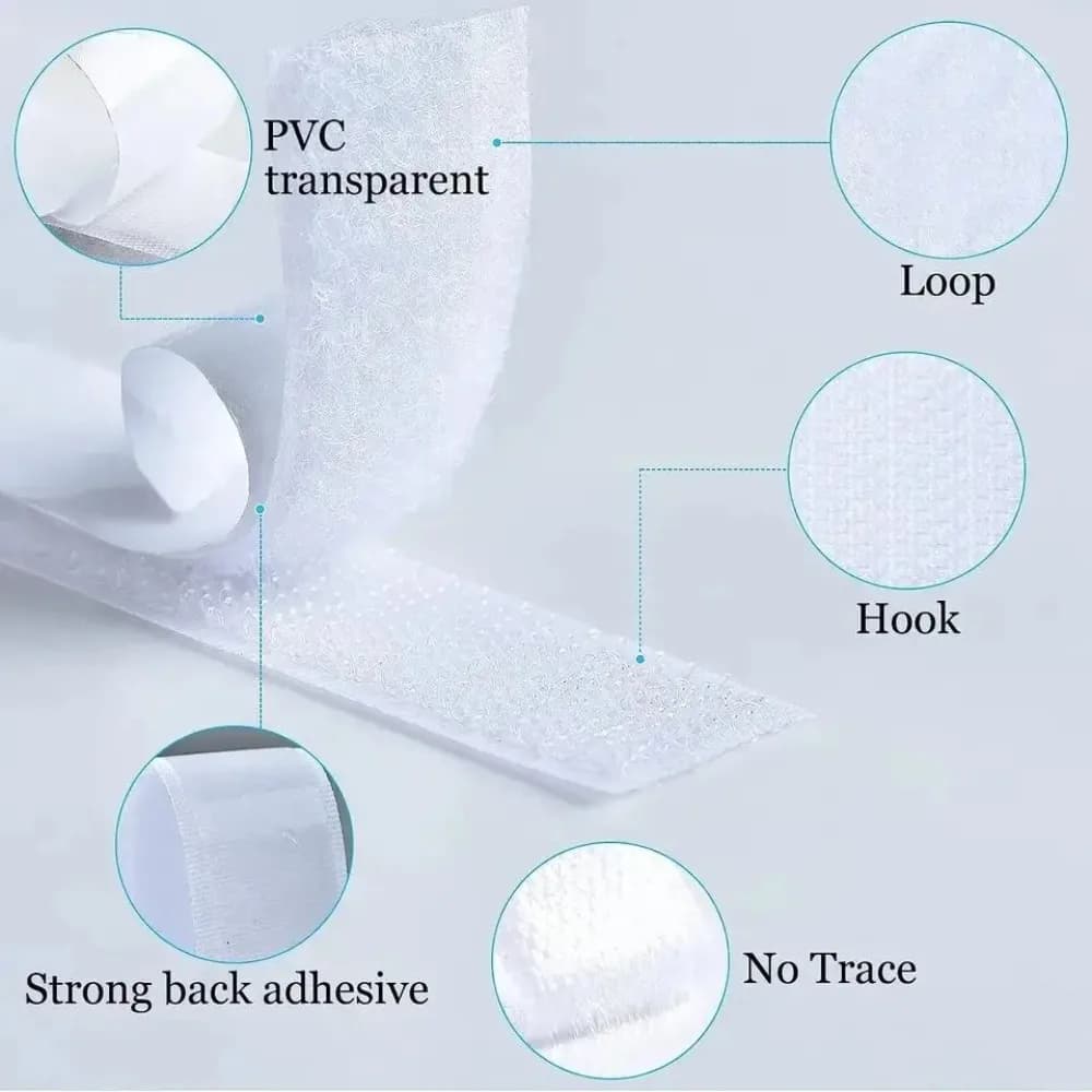 Nastri Adesivi con Chiusura a Strappo, Strisce Biadesive Magiche, Accessori Fai-da-Te, 25 Metri, Bianco