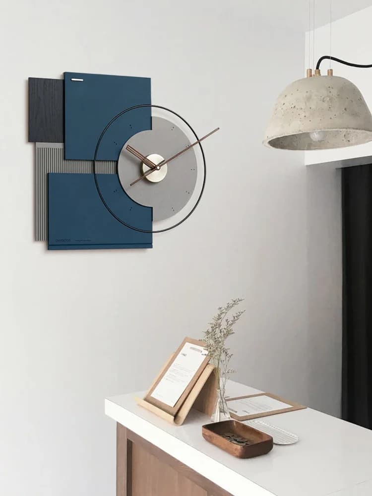 Luxury Large Wooden Wall Clock - Silent Nordic Modern Design, Blue 3D Watch - Home Decor for Living Room, Bedroom AZ