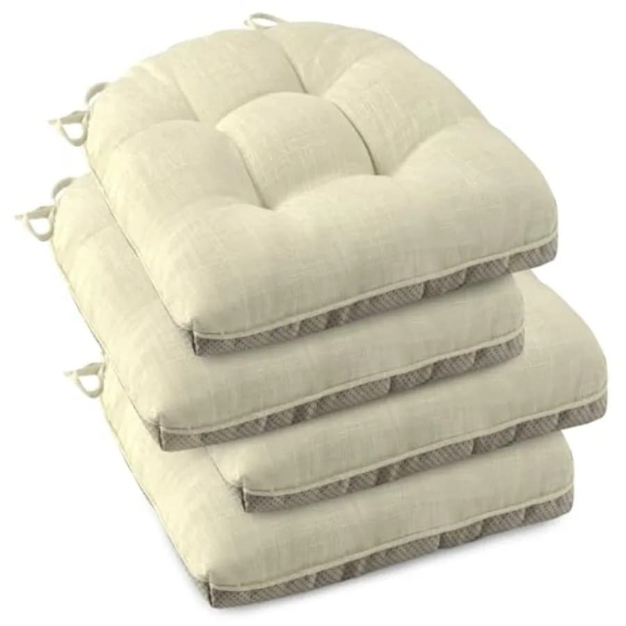 Cuscini per Sedie da Interno, Set di 4 Cuscini 45x45 cm con Lacci e Base Antiscivolo, Cuscini Spessi Trapuntati per Sedie da Cucina