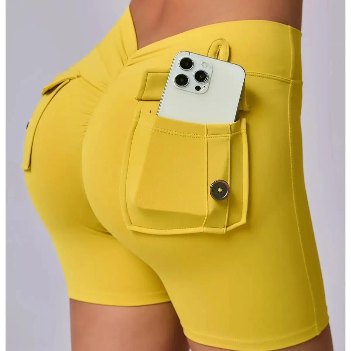 Pantaloncini da yoga per donna Leggings da palestra con culo scrunchato tascabile Collant push up a vita alta Bottino sexy Pantaloncini sportivi ad asciugatura rapida Fitness