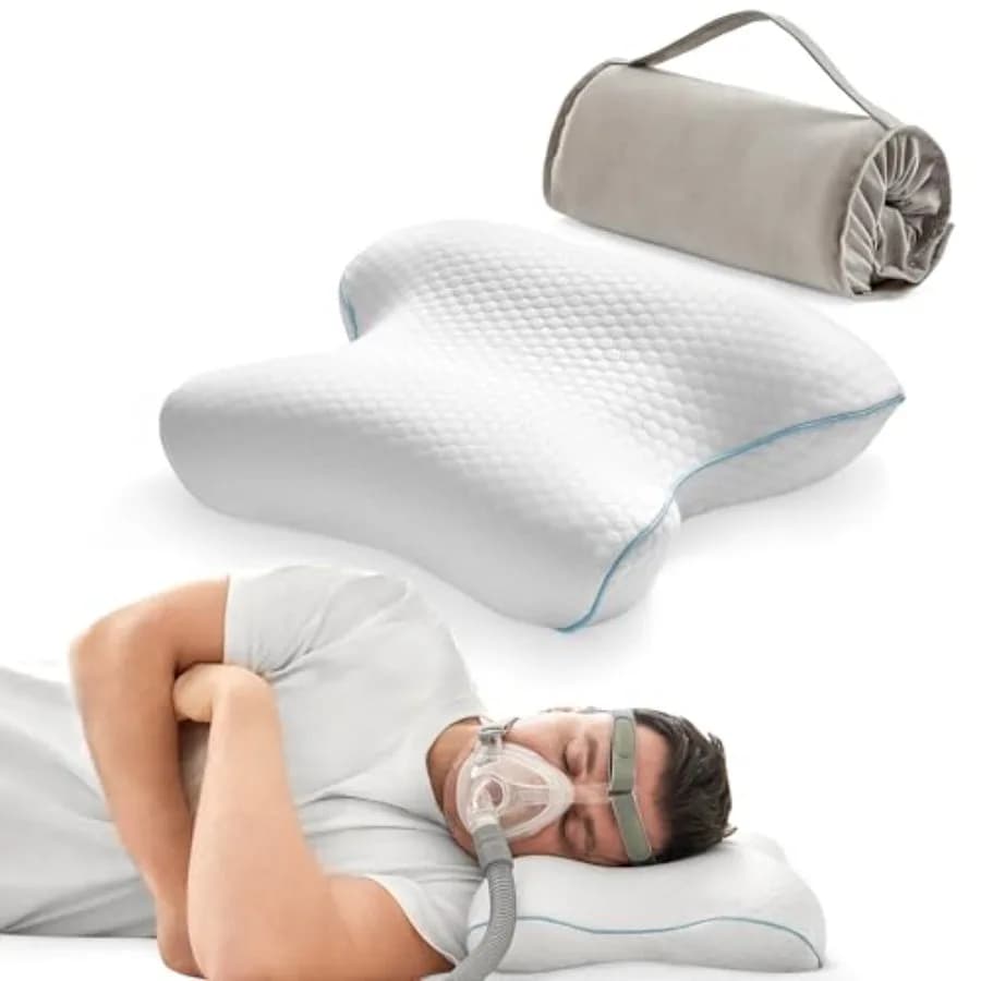 Cuscino da Viaggio in Memory Foam per CPAP, per Chi Dorme su un Fianco o sulla Schiena, Cuscino Portatile per Apnea Notturna con Borsa per Tutte le Maschere CPAP