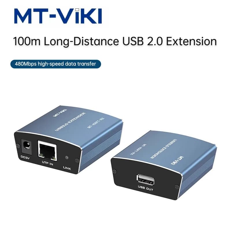 Extender USB2.0 MT-VIKI 100M, USB to RJ45 amplifier, USB extender on UTP Cat5E/Cat6 cable for webcam, camera, mouse, printer, USB stick