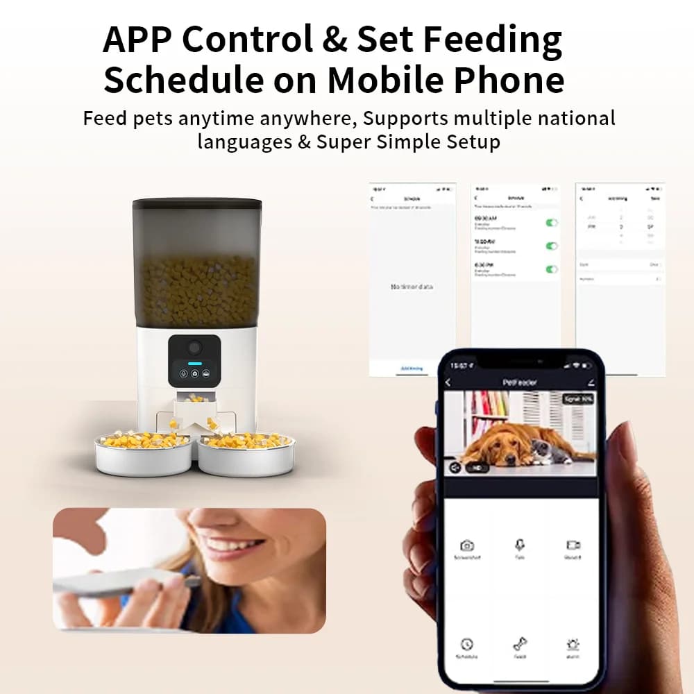 Mangiatoia automatica per gatti a doppia ciotola 7L 1080P HD Visione notturna-Temporizzatore WiFi Quantità-Dispenser automatico di cibo per animali domestici con conservazione