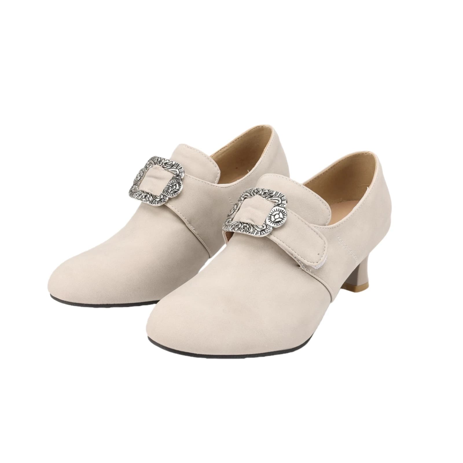 Scarpe da Donna Medievali, Mocassini con Fibbia Quadrata in Metallo, Scarpe Vintage con Punta Rotonda e Tacco Basso per Halloween e Feste in Costume