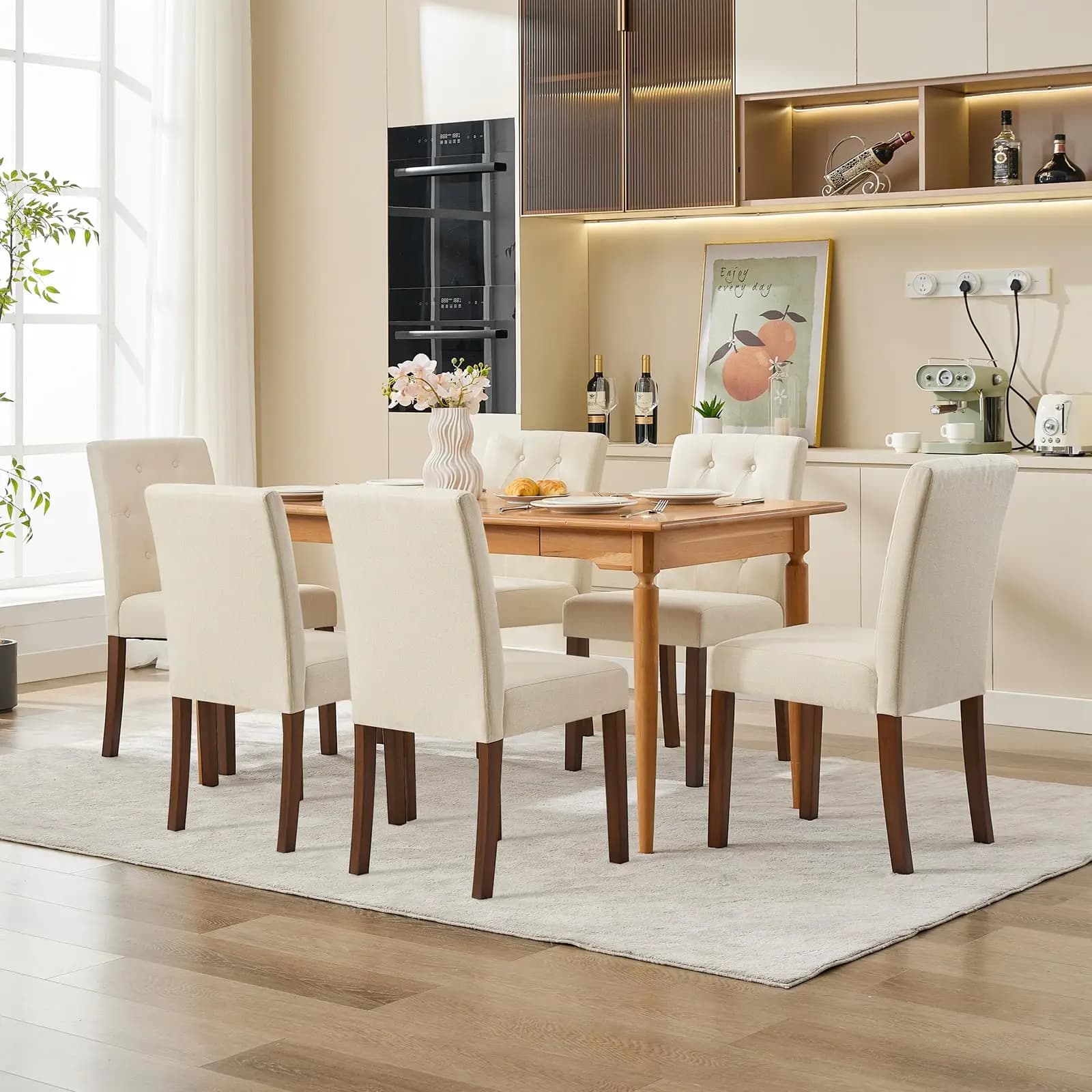 Set di 2 sedie da pranzo Parsons imbottite Set di sedie da sala da pranzo Sedie da cucina in tessuto con finiture a testa di chiodo/Gambe in legno robuste e P