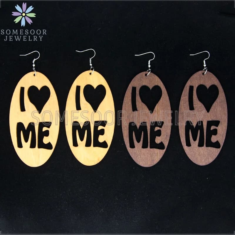 SOMESOOR taglio Laser I Love Me orecchini pendenti in legno per le donne regali parole incise detti ciondolo artigianale in legno fatto a mano ciondola
