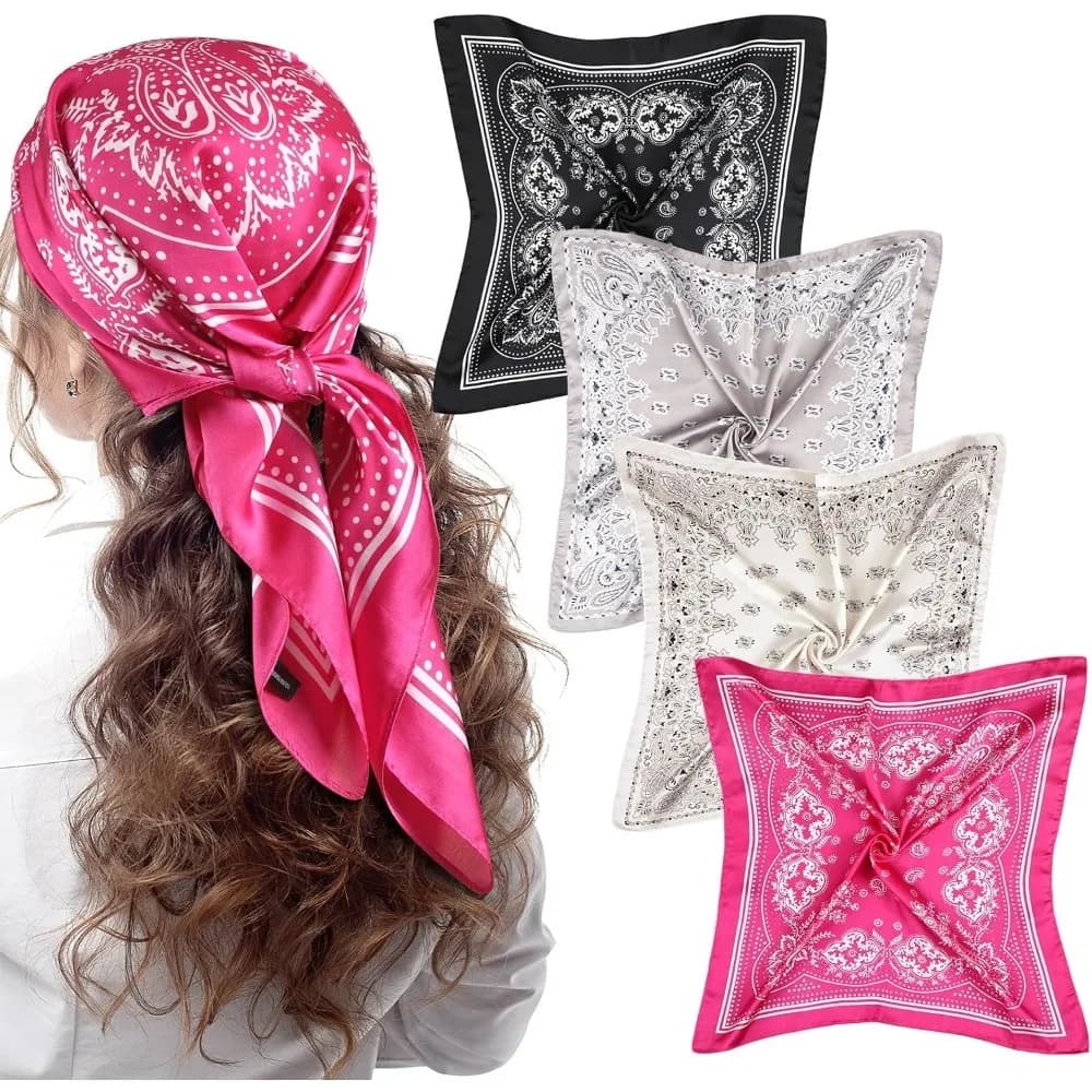 4 pezzi 27 '' sciarpe quadrate in raso bandane in raso per donna fascia per capelli di Halloween sciarpe con sensazione di seta copricapo Boho