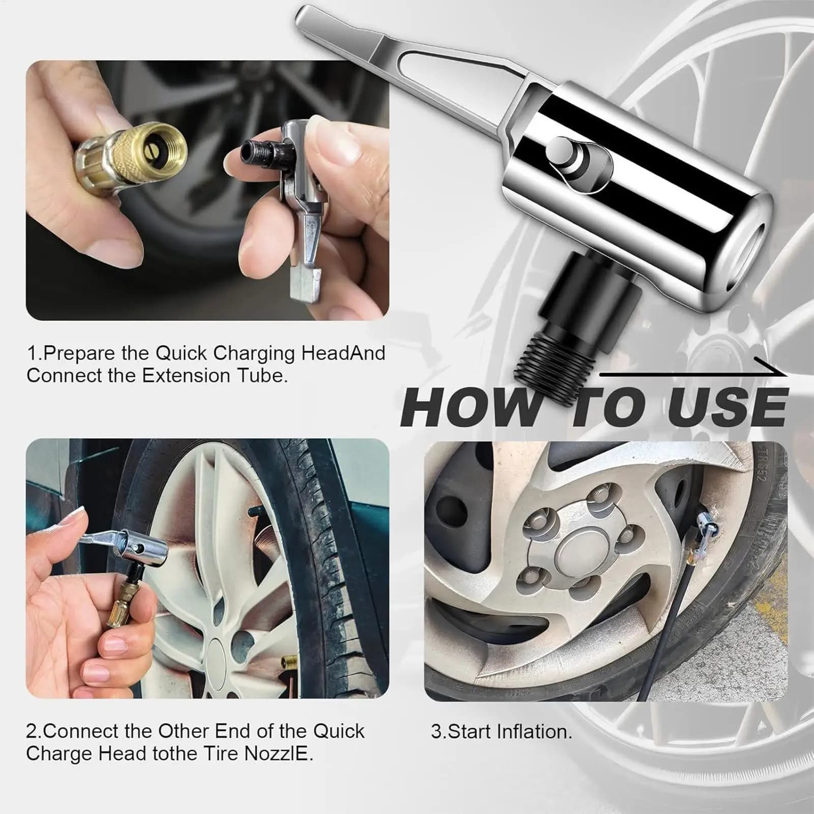 Adattatore per Pompa d'Aria Gonfiabile con Connessione Rapida Senza Perdite, Accessori per Gonfiaggio Pneumatici con Manometro per Camion, Veicoli, Camper e Auto