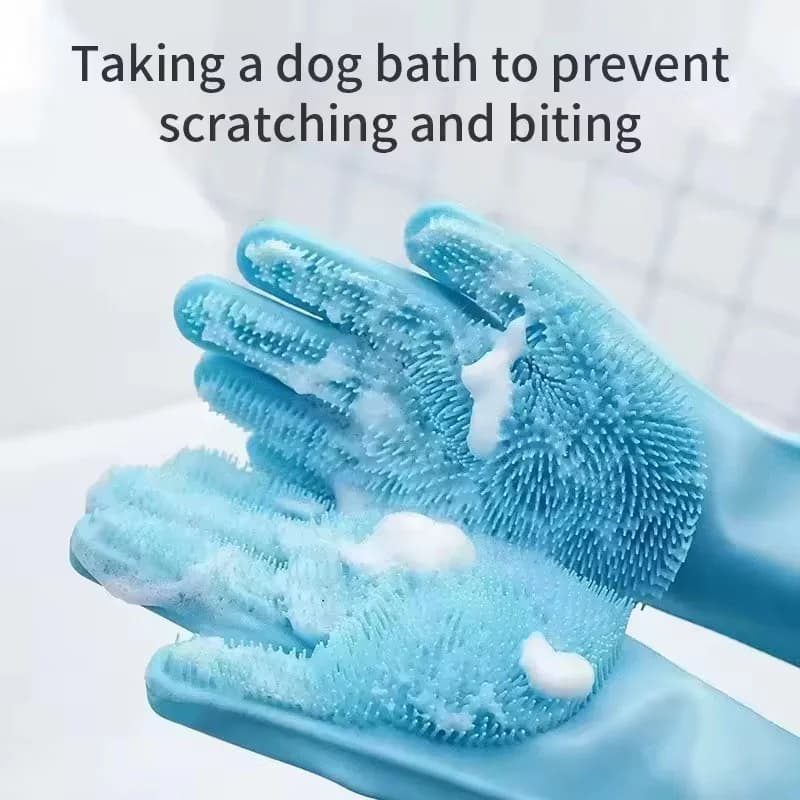 Guanti da bagno per toelettatura animali domestici Guanti da bagno per cani Shampoo Scrubber Massaggio magico Pulizia Spugna per pulizia Guanto per depilazione in silicone