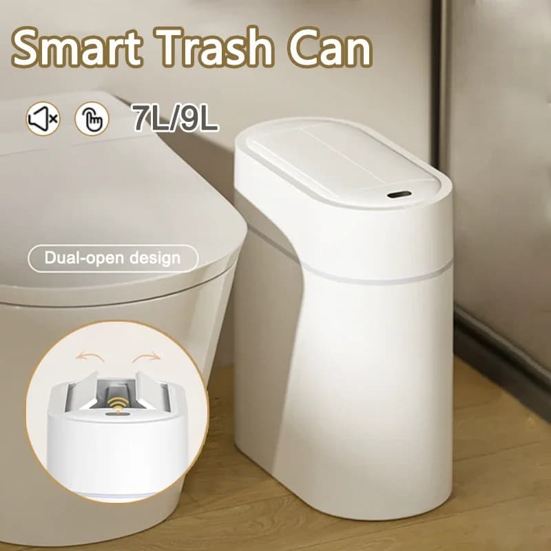 Bidone della spazzatura con sensore intelligente con coperchio Bidone della spazzatura da 7/9 litri Montaggio a parete Cestino della spazzatura automatico per WC a fessura stretta Bidone della spazzatura a induzione della cucina