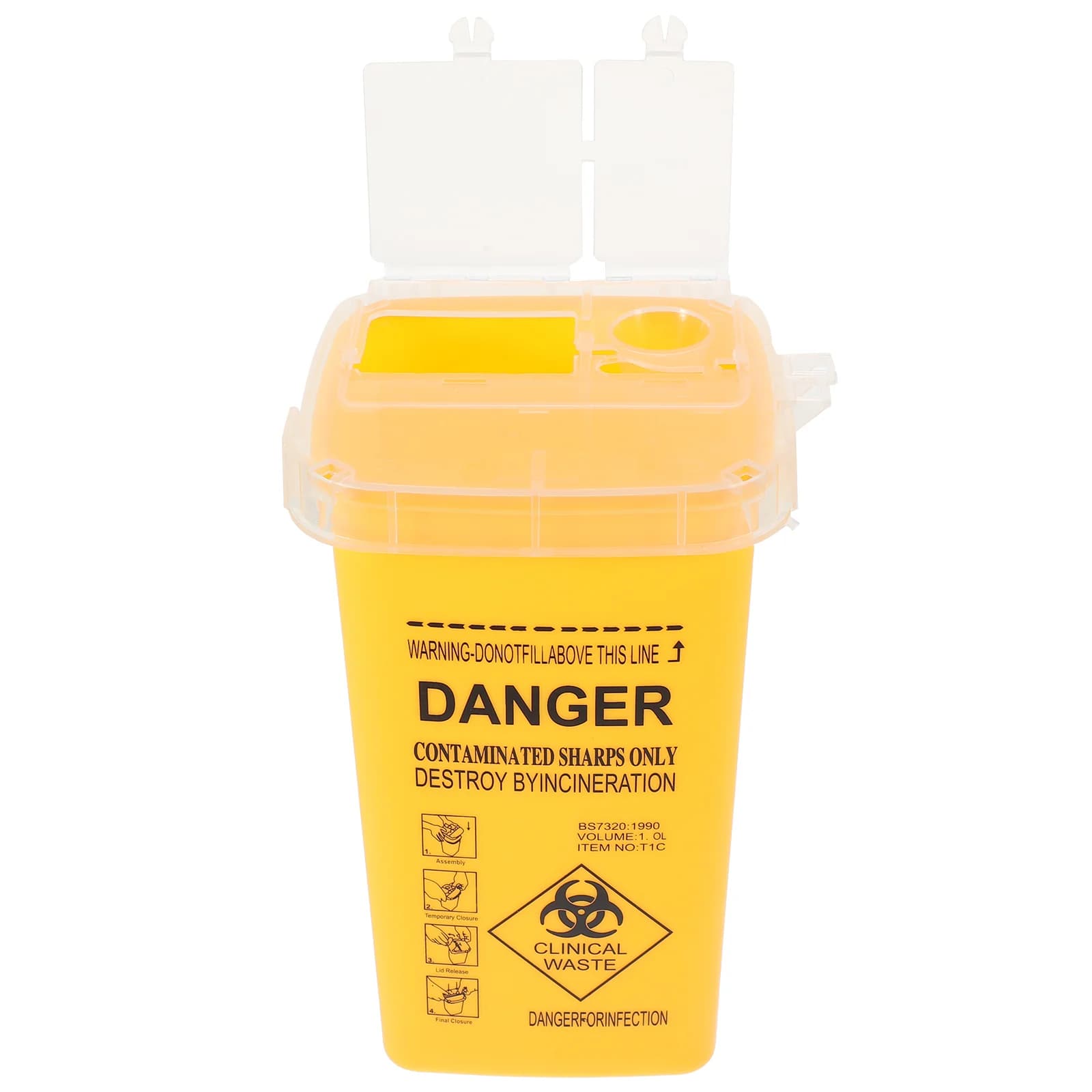 Yellow container for sharp objects 10 inch medical waste bucket Compact design Multi-purpose storage Syringes disposal box for health care Ago