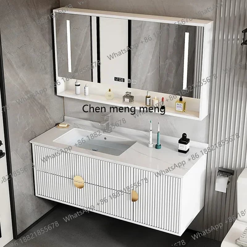 Mobili da bagno moderni Specchio con cassetto in ceramica ardesia Lavabo integrato Mobiletto da bagno WC Mobili da bagno
